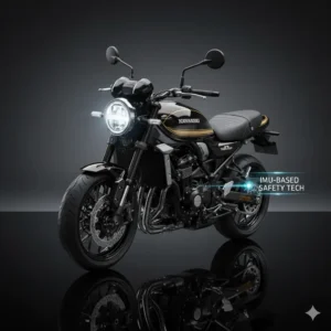 Kawasaki Z900RS front angle showcasing IMU-assisted electronics