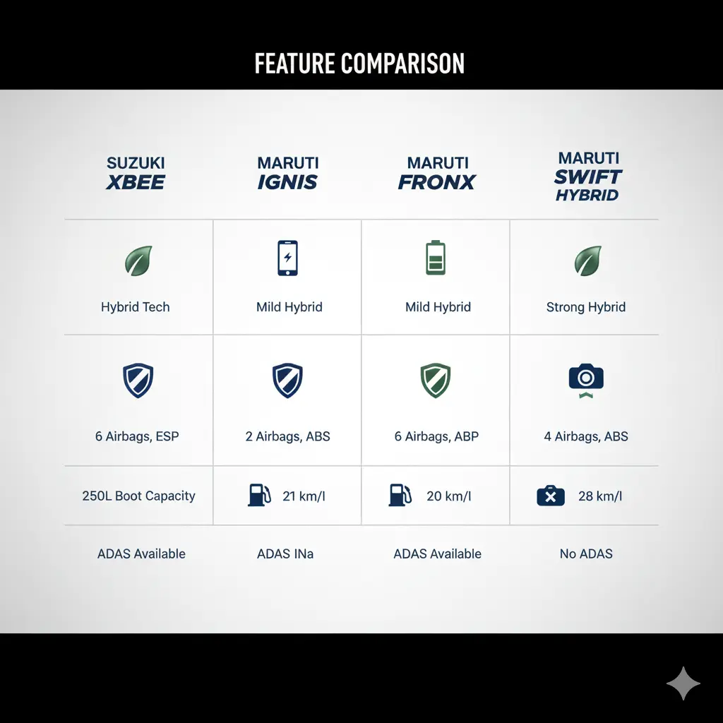 Suzuki Xbee vs Ignis vs Fronx vs Swift Hybrid | Comparison 2025