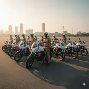 “Bengaluru Police officers with new Honda CB350 bikes for Quick Response Team operations.”