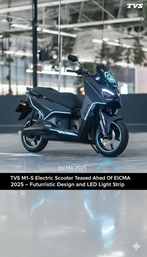 TVS M1-S Electric Scooter Teased Ahead Of EICMA 2025 – Futuristic Design And LED Light Strip
