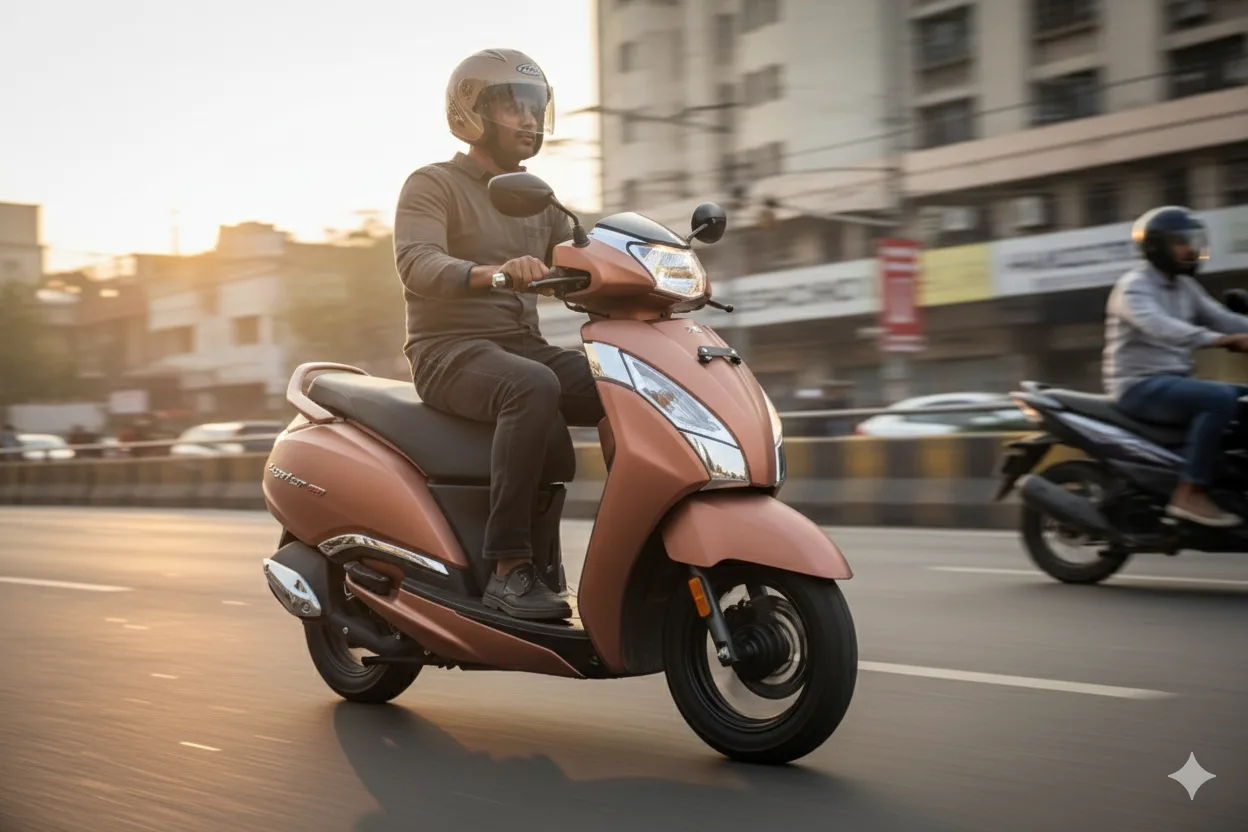 “TVS Jupiter CNG scooter — combined studio view showcasing dual-tone eco design.”