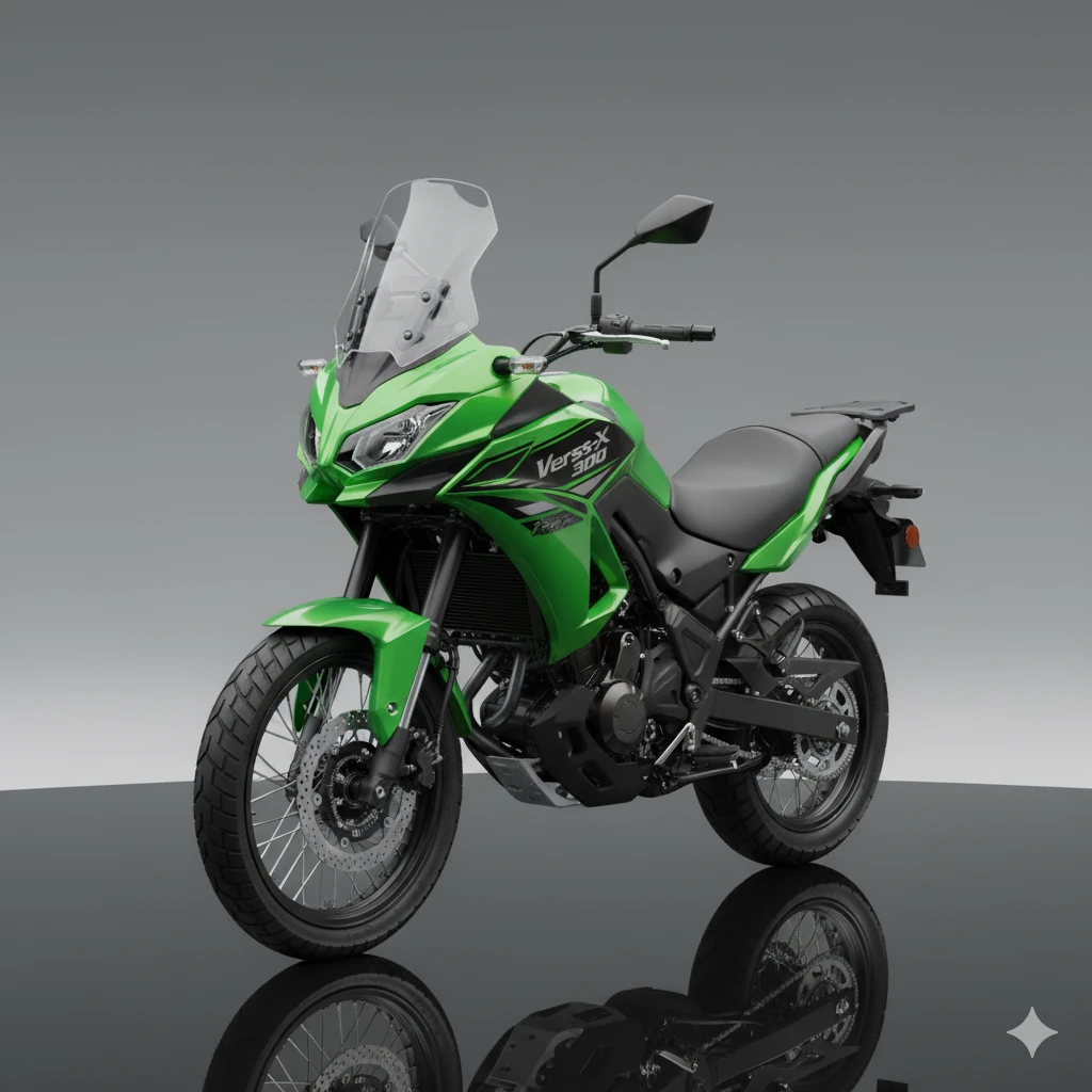 2026 Kawasaki Versys-X 300 adventure motorcycle — studio front-three-quarter view
