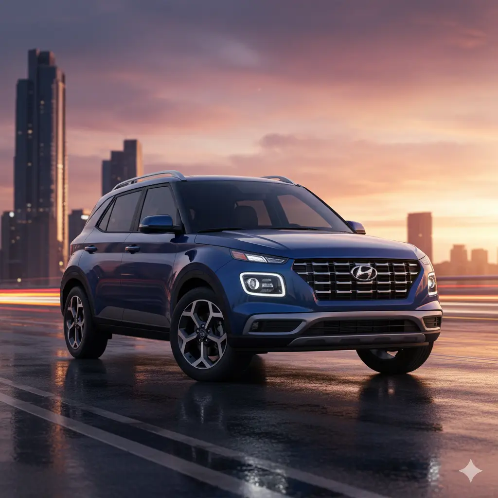 All-New 2026 Hyundai Venue – Front and side profile on a city road