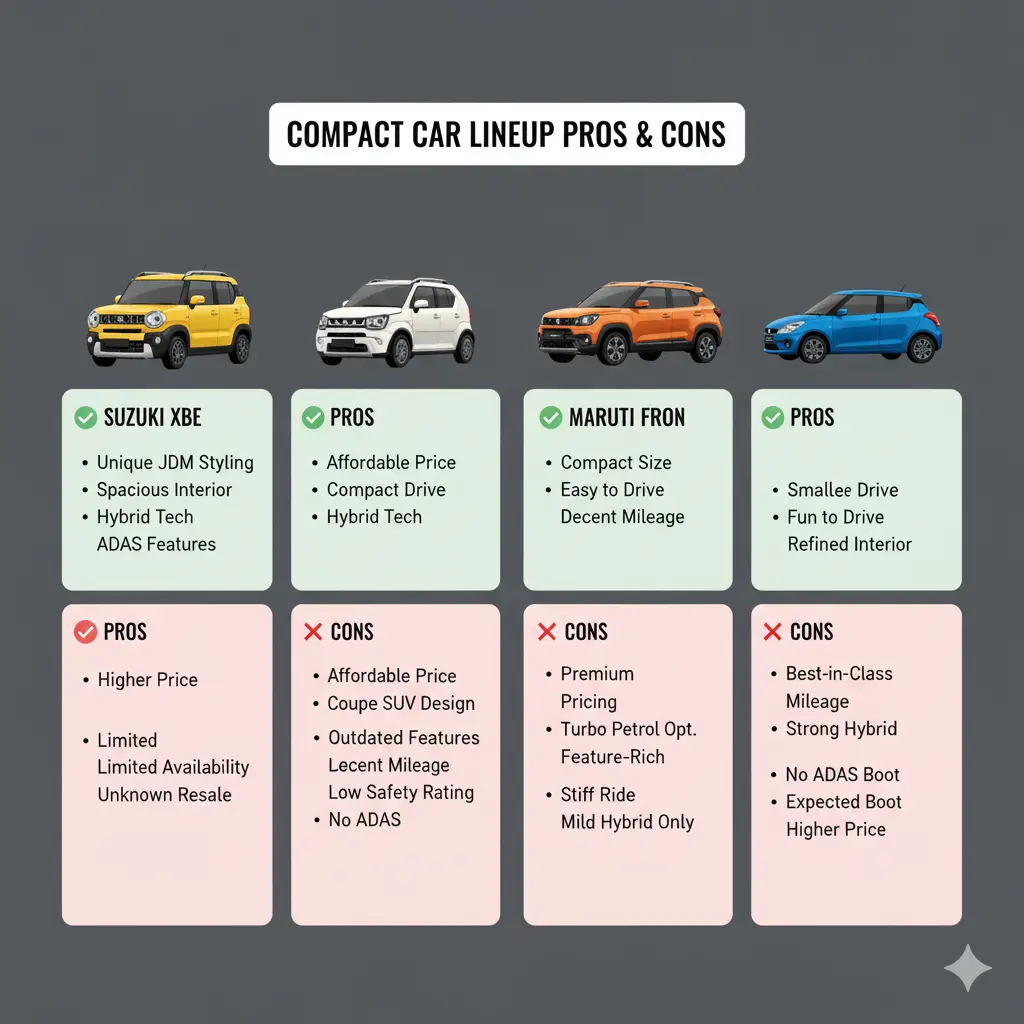 Suzuki Xbee vs Ignis vs Fronx vs Swift Hybrid | Comparison 2025