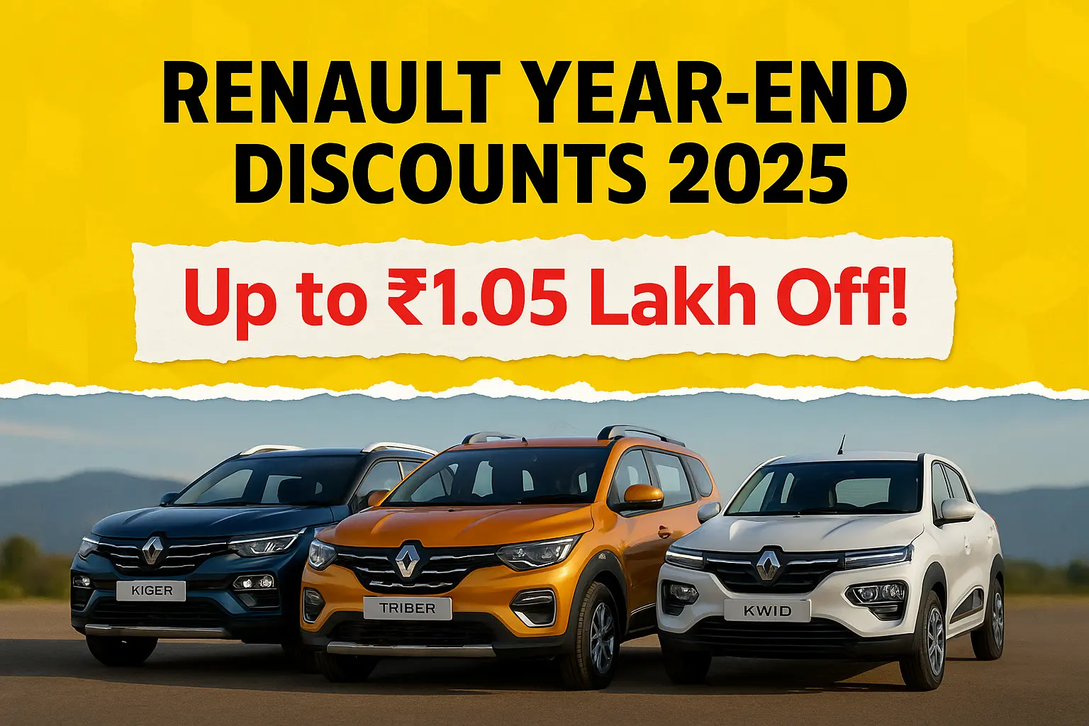 Renault Year-End Discounts 2025 – Up to ₹1.05 Lakh Off Kwid, Triber & Kiger!