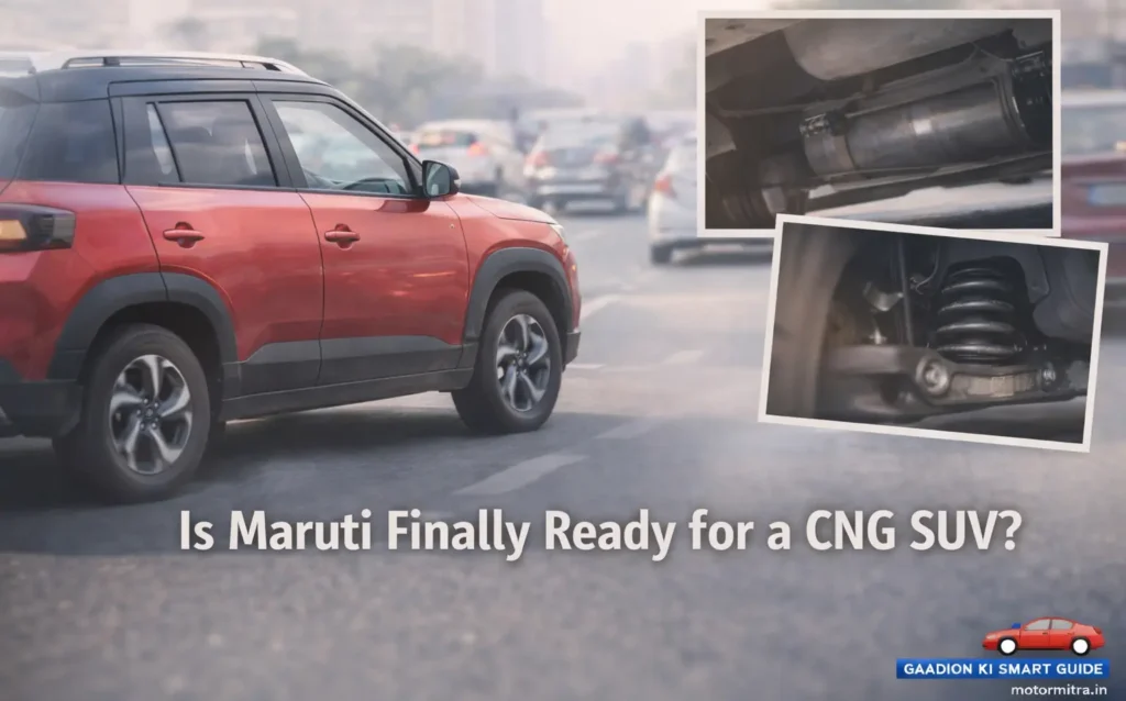 Maruti Brezza Spotted With Underbody CNG Tank— Factory-Fitted CNG Version Launch Soon in India 2026?