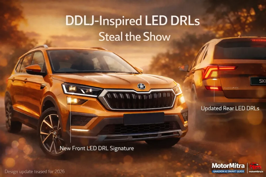 New Skoda Kushaq Teased 2026: DDLJ-Inspired Front & Rear LED DRLs Steal the Show