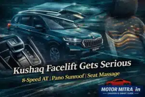 New Skoda Kushaq Facelift Spied: 8 Speed AT, Panoramic Sunroof, Seat Massage Coming