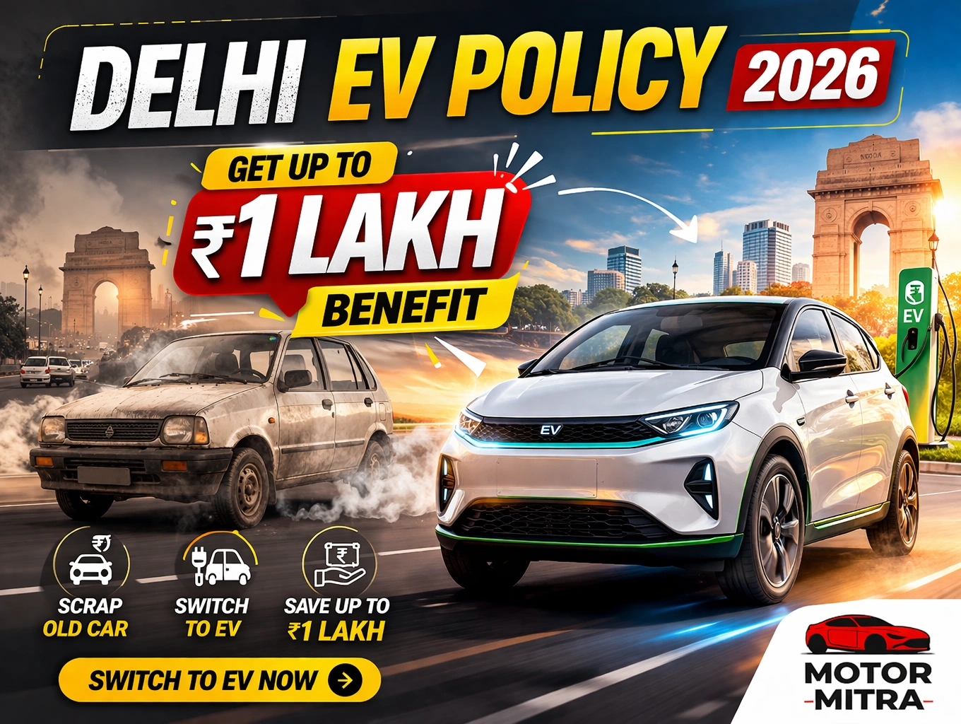 Delhi EV Policy 2026 – ₹1 Lakh Benefit for Old Car Owners (Full Details)