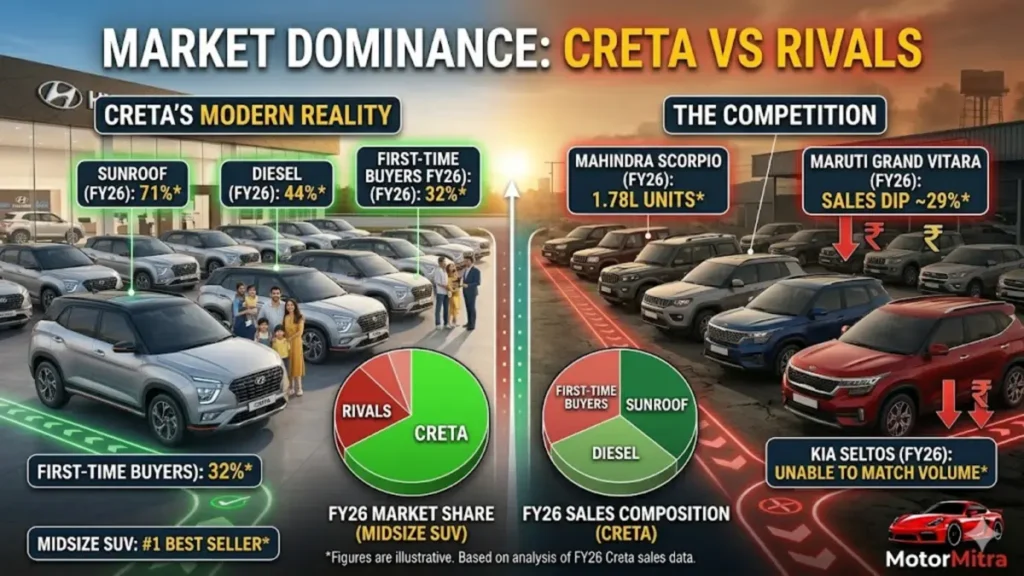 The Undisputed King! Hyundai Creta Becomes India’s Only Midsize SUV to Cross 2 Lakh Sales in FY26—What’s the Secret?