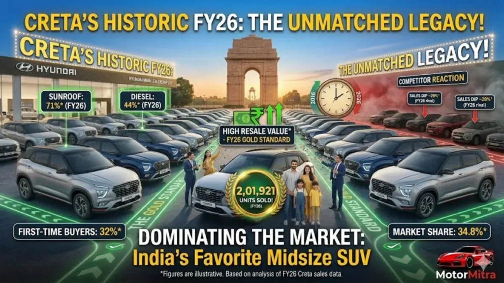 The Undisputed King! Hyundai Creta Becomes India’s Only Midsize SUV to Cross 2 Lakh Sales in FY26—What’s the Secret?