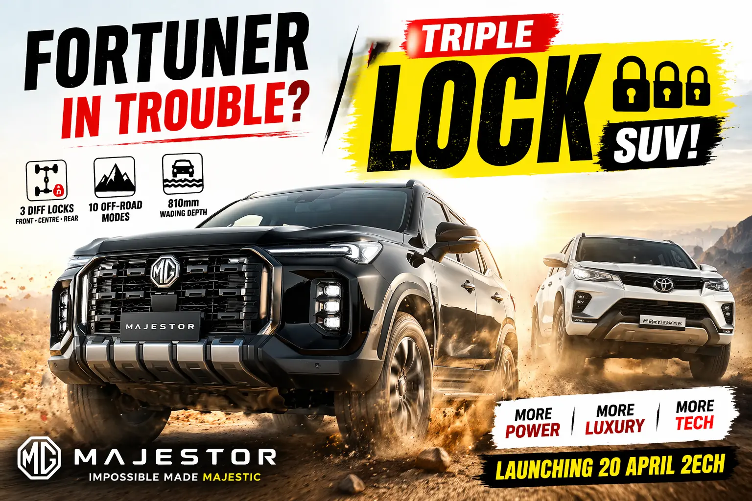 MG Majestor Gets Triple Diff Locks & 10 Modes – Fortuner