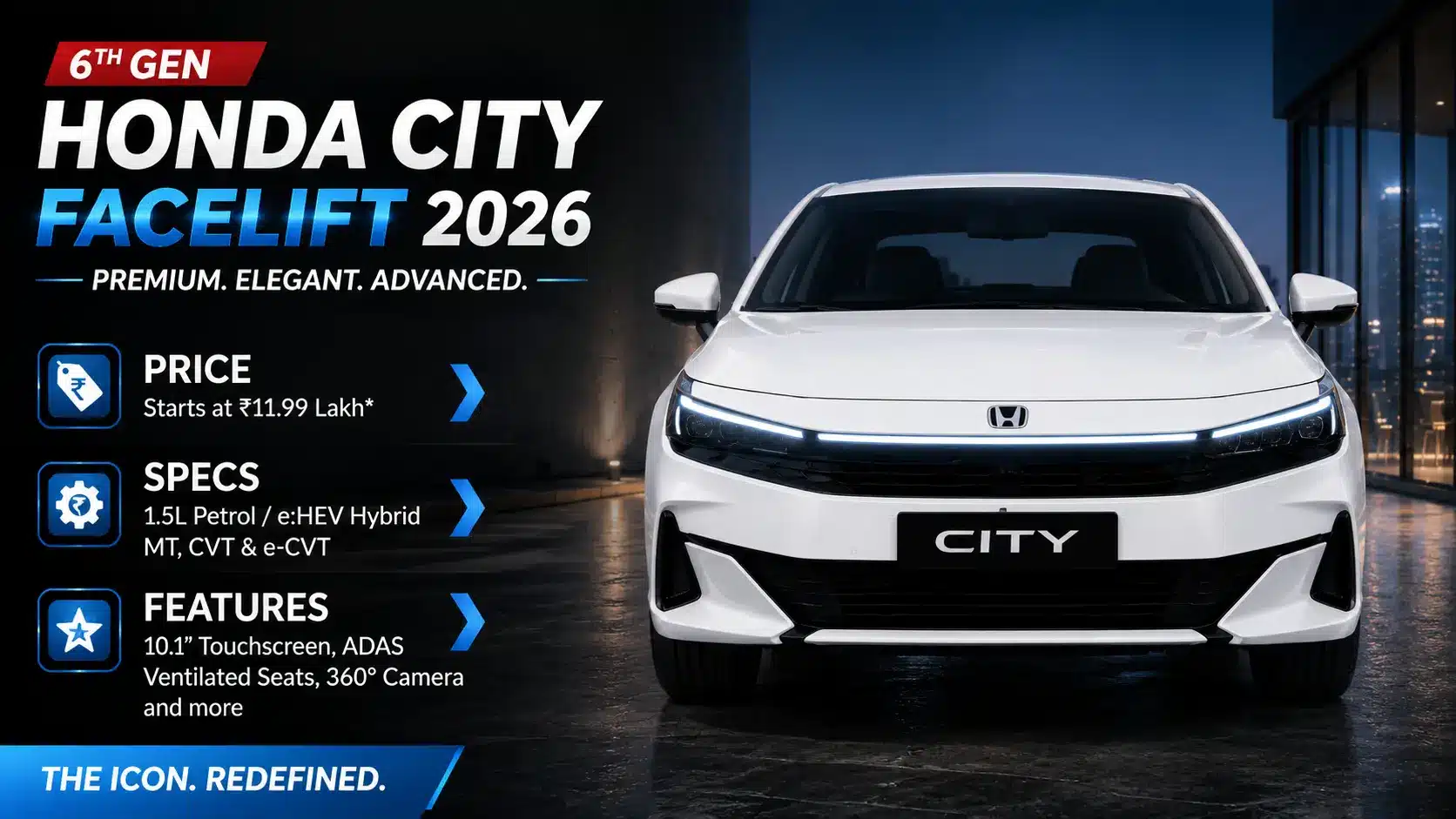 6th Gen Honda City Facelift 2026 Price, Specs, Features
