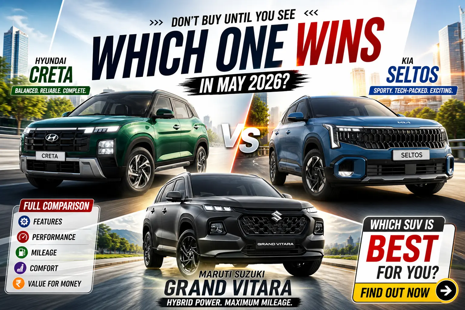 Creta vs Seltos vs Grand Vitara