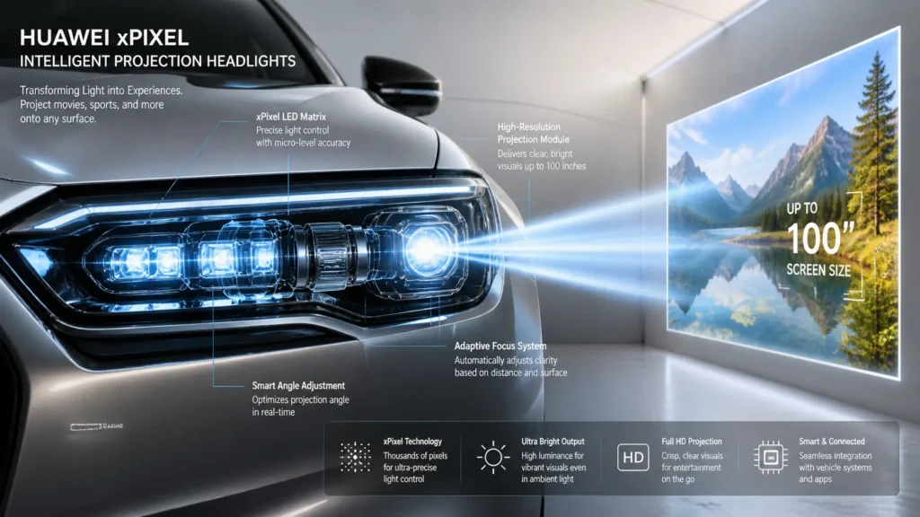 Watch Live Matches on a 100-Inch Wall! Huawei’s Insane xPixel Headlights Are a Game Changer