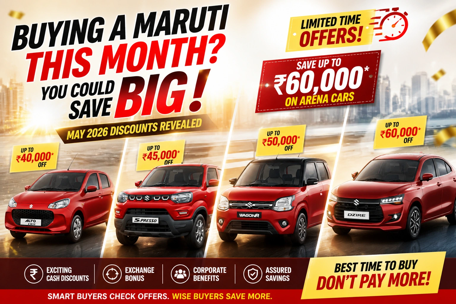 May 2026 discounts on Maruti Suzuki Arena cars