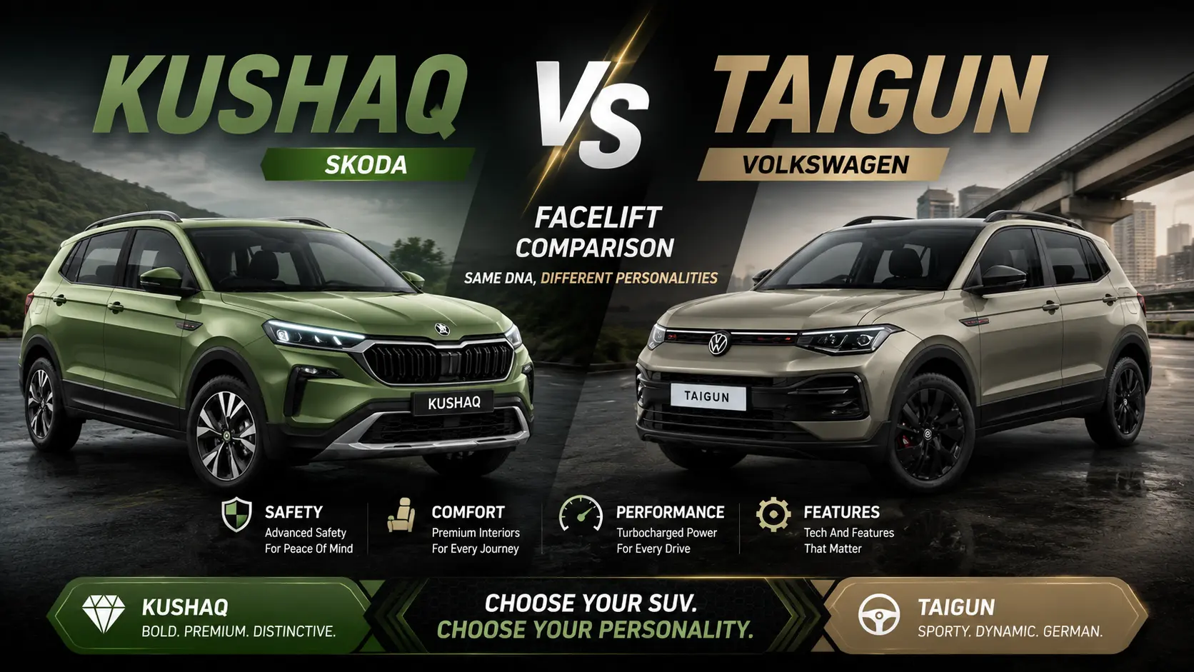 Skoda Kushaq vs Volkswagen Taigun Facelift 2026