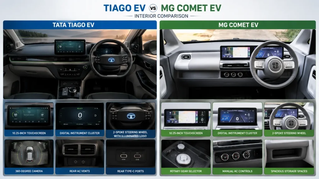 Tata Tiago EV Facelift vs MG Comet EV