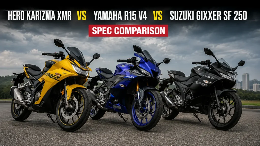 Hero Karizma XMR vs Yamaha R15 V4 vs Suzuki Gixxer SF 250 Spec Comparison