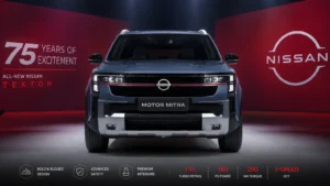 Nissan Tekton SUV front three-quarter view at India launch event 2026
