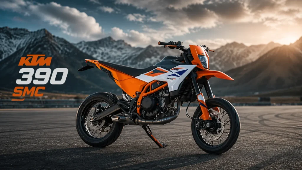 KTM 390 SMC R supermoto motorcycle side profile on road 2026