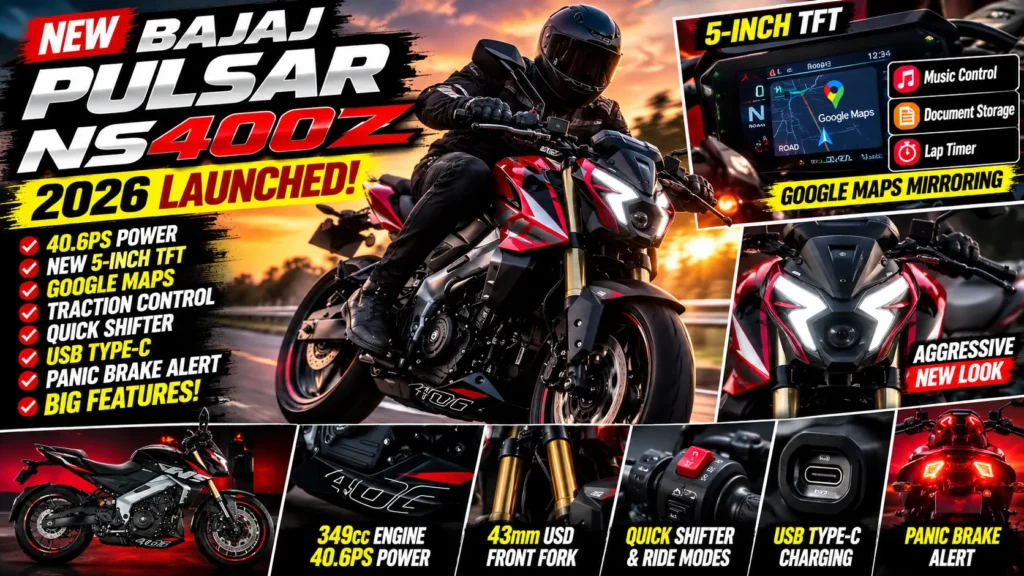 New Bajaj Pulsar NS400Z 2026 Launched: 40PS Power, New 5-Inch TFT, Google Maps & BIG Features!
